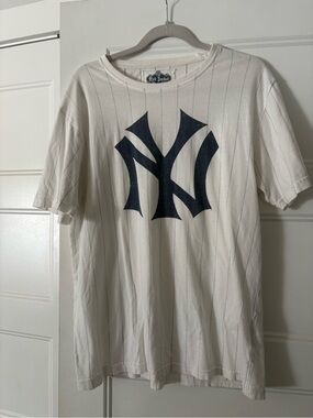 Red Jacket White Pinstripe Tee with Navy NY Logo